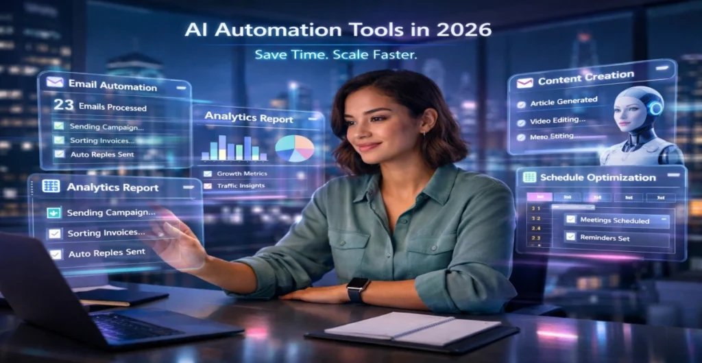 AI Automation Tools 2026 Save Time, Scale Faster. email automation, analytics, content creation, schedule optimization