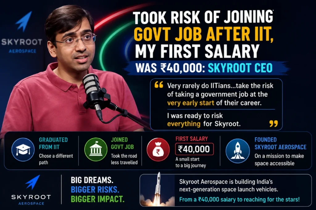 Skyroot Aerospace CEO Pawan Kumar Chandana speaking during an interview about his career journey.